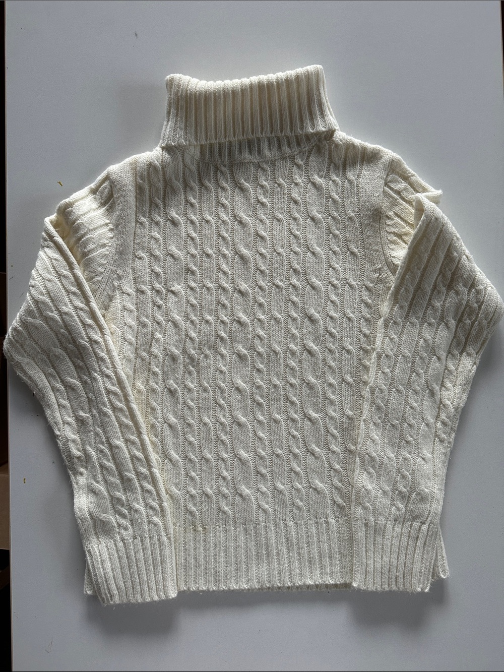 Classic Cable-Knit Turtleneck Sweater in Cream